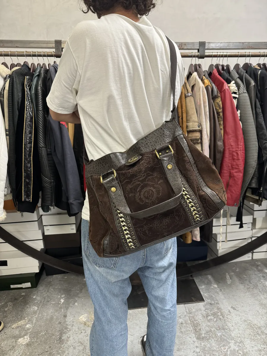 AW2007 Cavalli Brown Ornament Laced Crossbody Shoulder Bag - Image 3