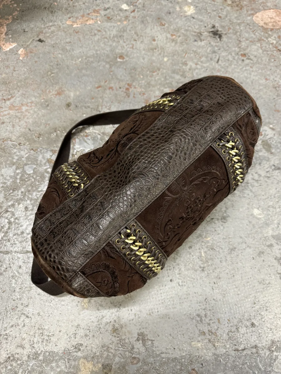 AW2007 Cavalli Brown Ornament Laced Crossbody Shoulder Bag - Image 6