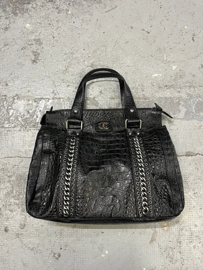 AW2007 Cavalli Metal Black Crocodile Effect Leather Handle Bag - Image 6