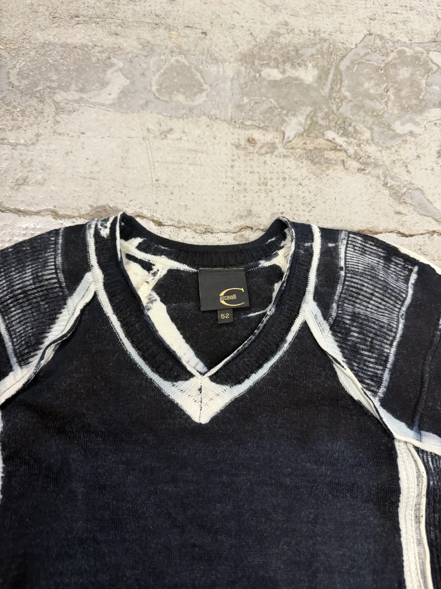 AW2007 Cavalli Navy & White V Neck Irregular Sweater - Image 10