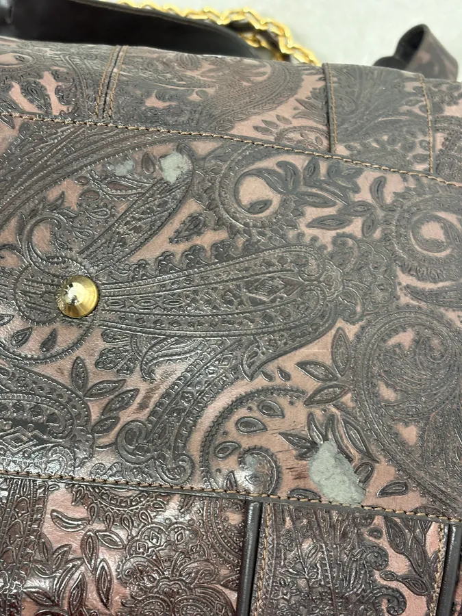 AW2007 Cavalli Paisley Embossed Brown Leather Handle Bag - Image 14