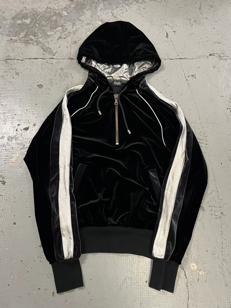 AW2007 Dolce & Gabbana Black Velvet Metallic Zip Hoodie