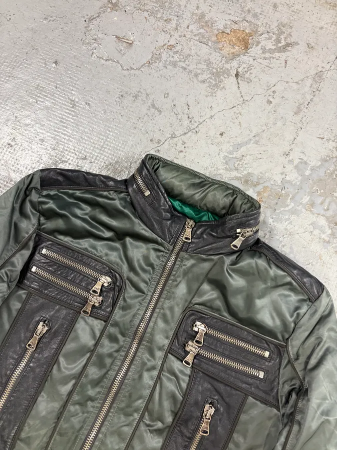 AW2007 Dolce & Gabbana Green Hybrid Nylon Leather Jacket - Image 5