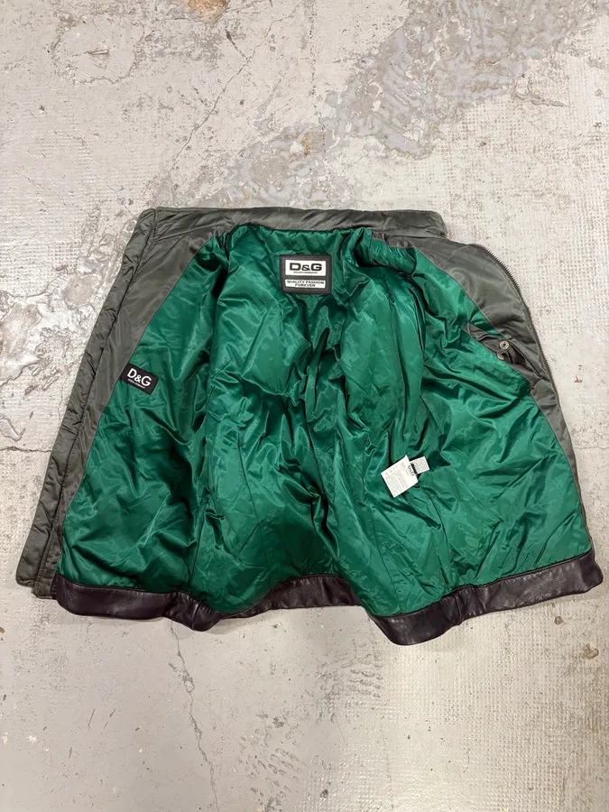 AW2007 Dolce & Gabbana Green Hybrid Nylon Leather Jacket - Image 8