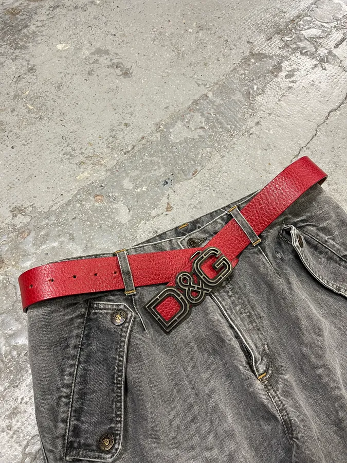 AW2007 Dolce & Gabbana Red Leather Belt - Image 3