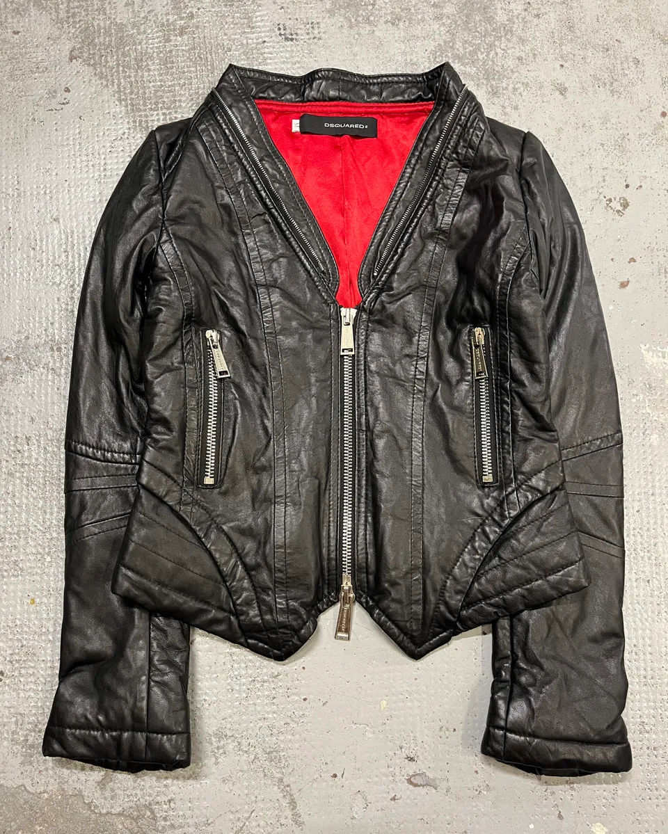 AW2007 Dsquared2 Black Leather Detachable Fur-Collar Jacket - Image 9