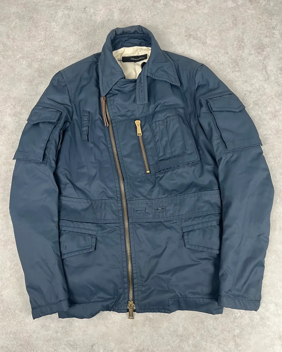 AW2007 Dsquared2 Navy Asymmetrical Cargo Zip Jacket - Image 2