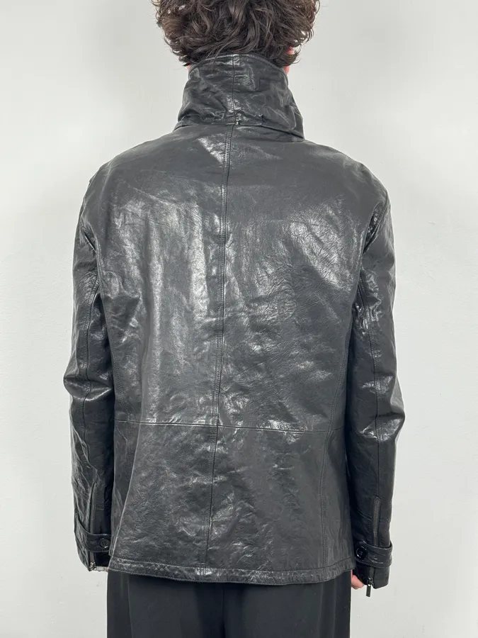 AW2007 Emporio Armani Multi-Pocket Black Leather Jacket - Image 3