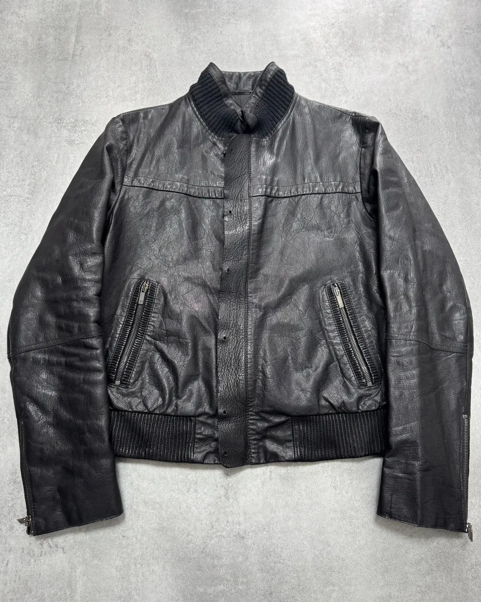AW2007 Emporio Armani Textured Black Leather Jacket