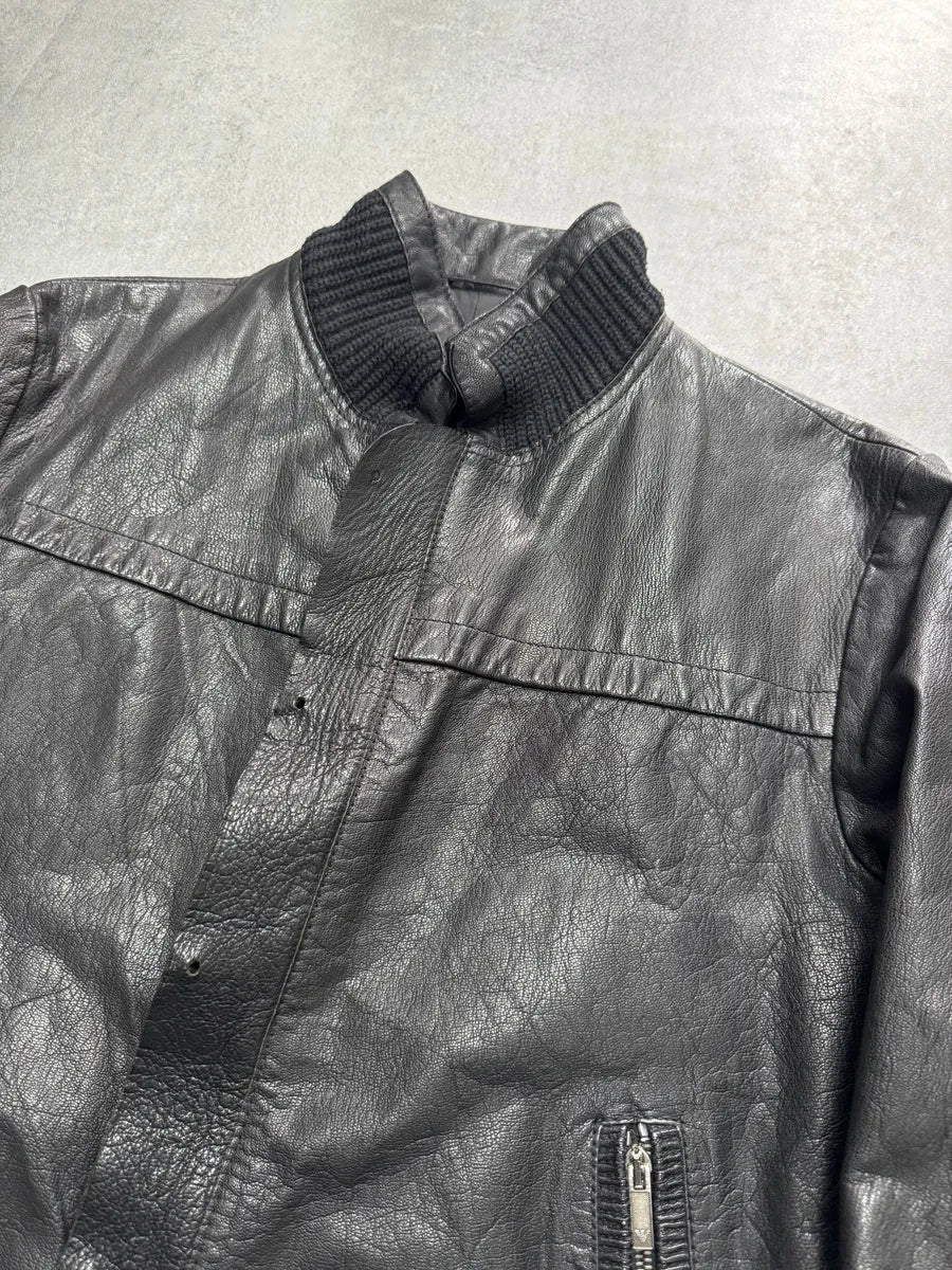 AW2007 Emporio Armani Textured Black Leather Jacket - Image 2