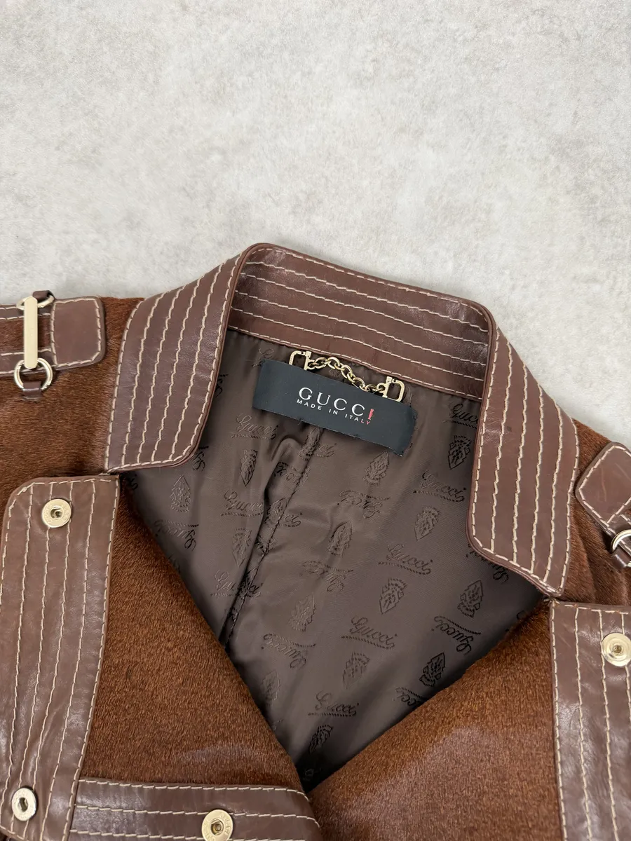AW2007 Gucci Brown Pony Hair Officer Buttoned Jacket by Frida Giannini - Image 13