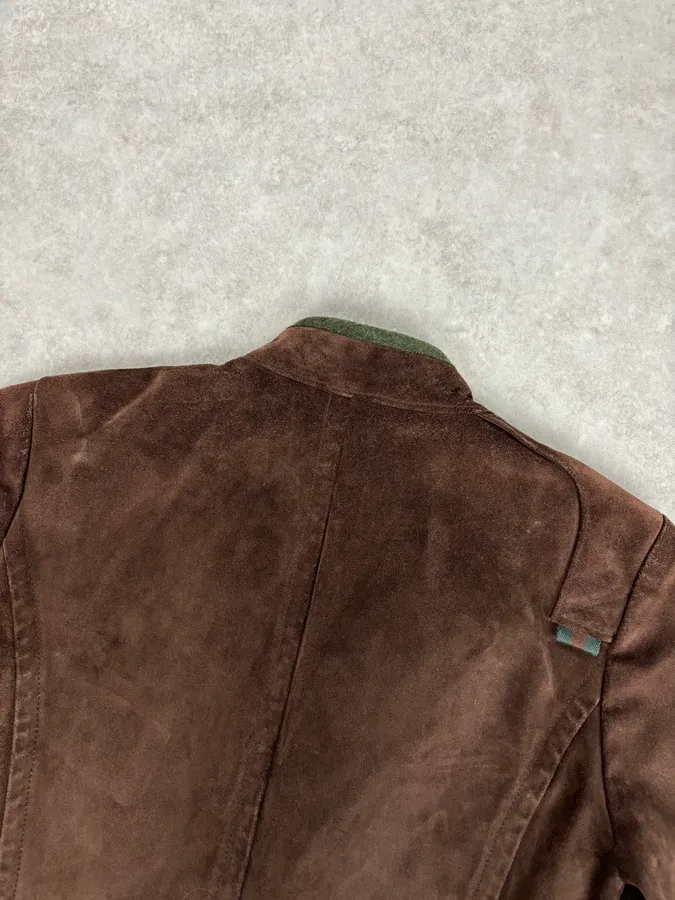 AW2007 Gucci Brown Suede Leather Asymmetrical Officer Perfecto Jacket - Image 6