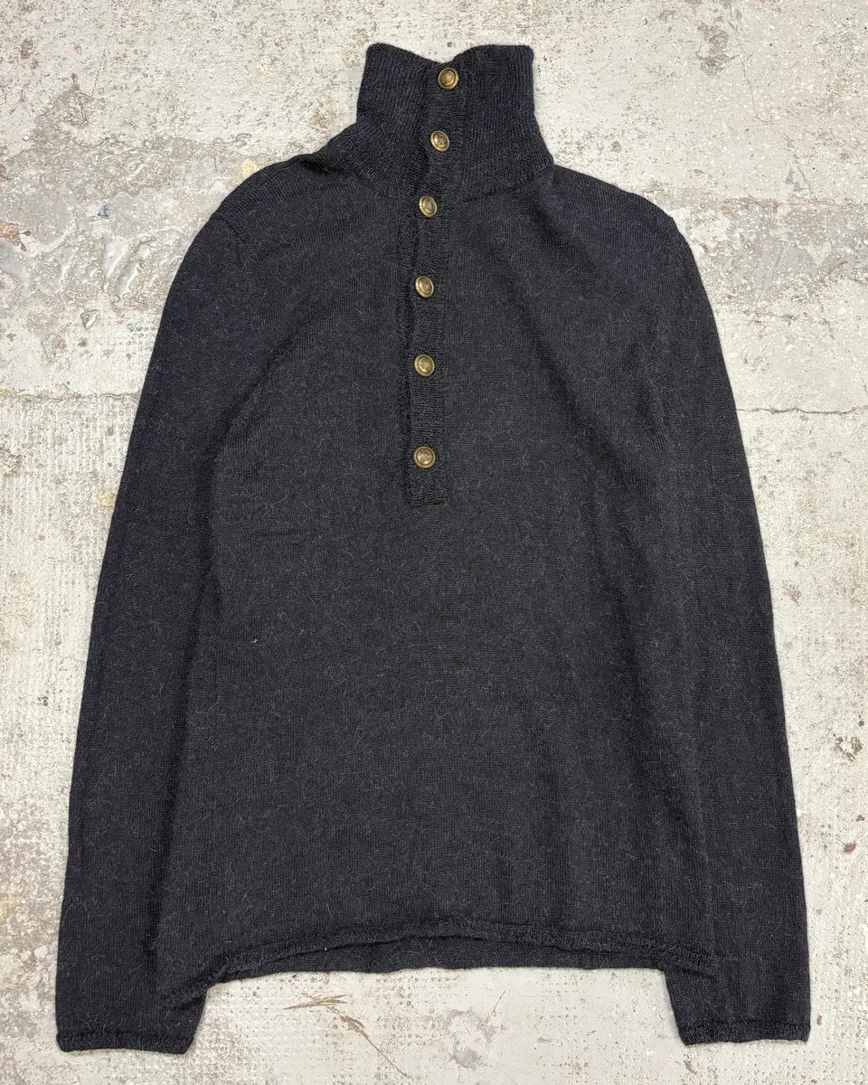 AW2007 Gucci Navy Asymmetrical Wool Buttoned Sweater by Frida Giannini