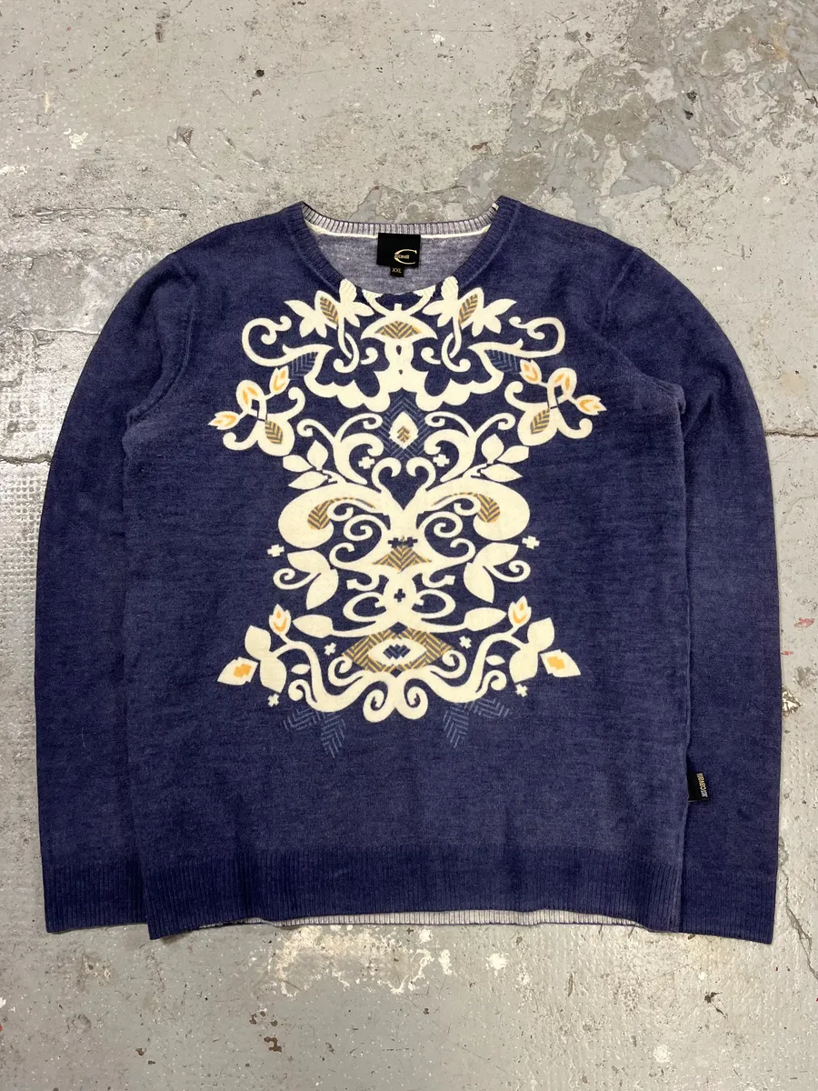 AW2007 Just Cavalli Blue Floral Mosaic Sweater
