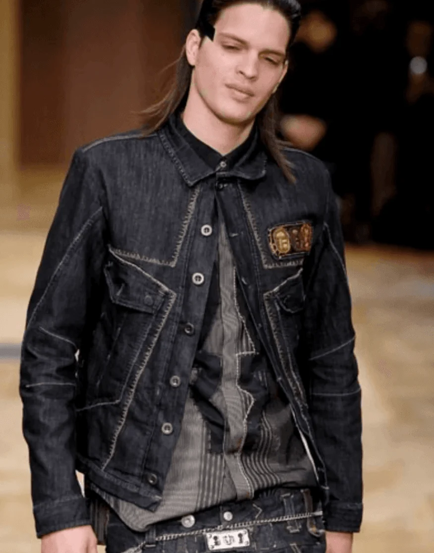 AW2007 Marithé + François Girbaud Navy Structured Buttoned Patchwork Denim Jacket - Image 2