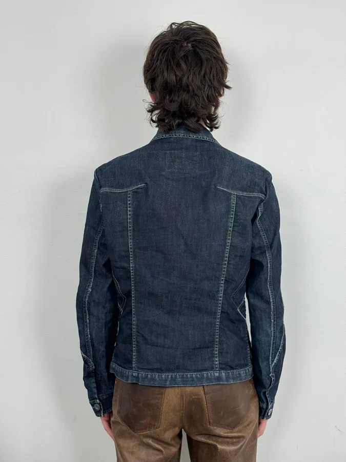 AW2007 Marithé + François Girbaud Navy Structured Buttoned Patchwork Denim Jacket - Image 4