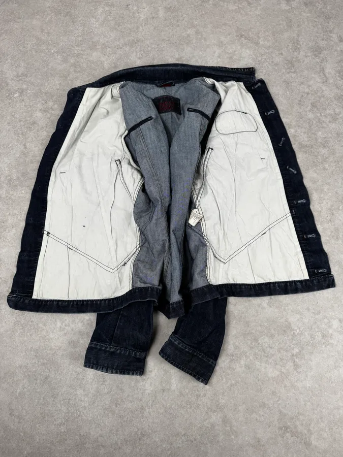 AW2007 Marithé + François Girbaud Navy Structured Buttoned Patchwork Denim Jacket - Image 8