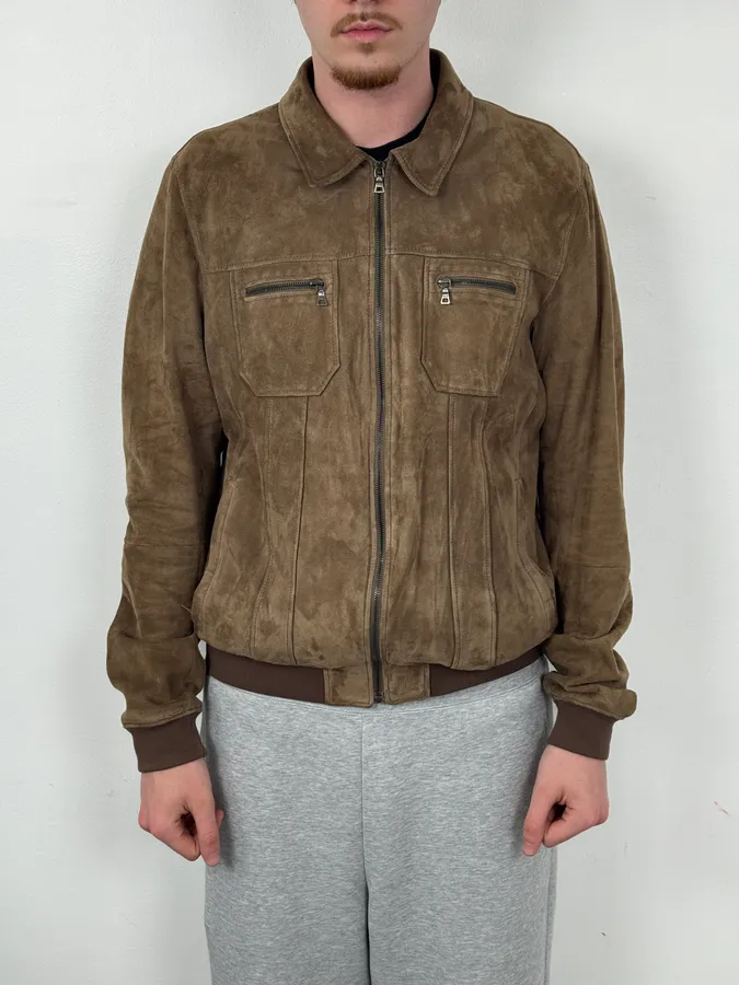 AW2007 Prada Beige Brown Suede Front Pockets Leather Jacket - Image 2