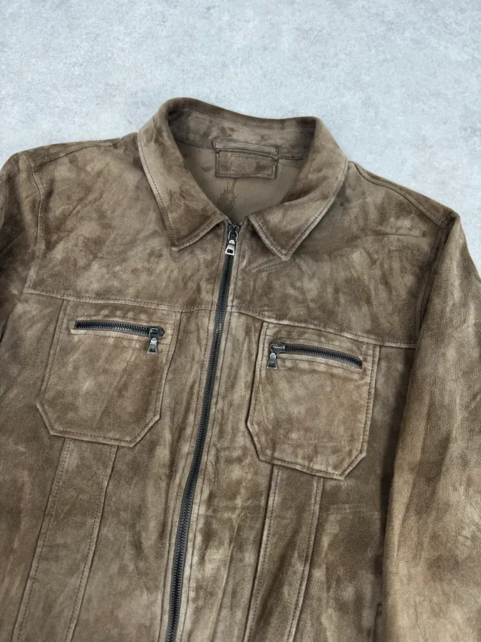 AW2007 Prada Beige Brown Suede Front Pockets Leather Jacket - Image 5