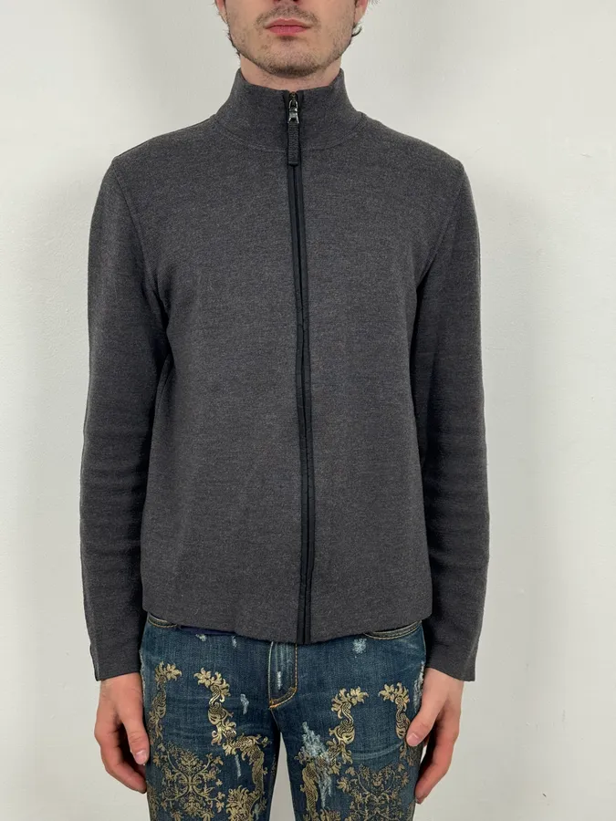 AW2007 Prada Grey Wool Blend Nylon Sleeves Track Jacket - Image 2
