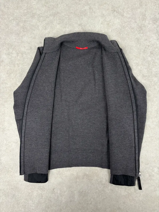 AW2007 Prada Grey Wool Blend Nylon Sleeves Track Jacket - Image 7