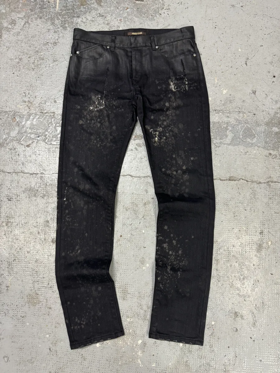AW2007 Roberto Cavalli Black Distressed Slim Jeans