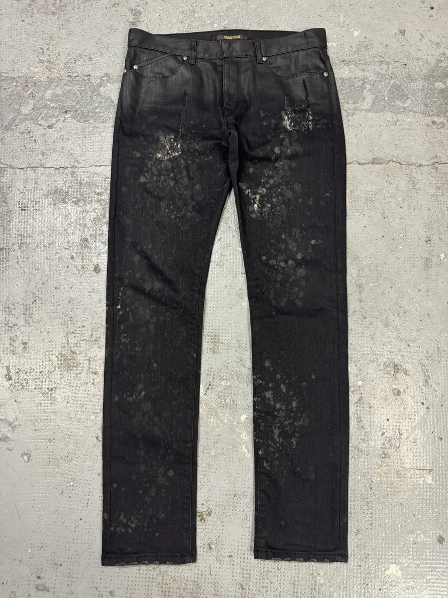 AW2007 Roberto Cavalli Black Distressed Slim Jeans - Image 8