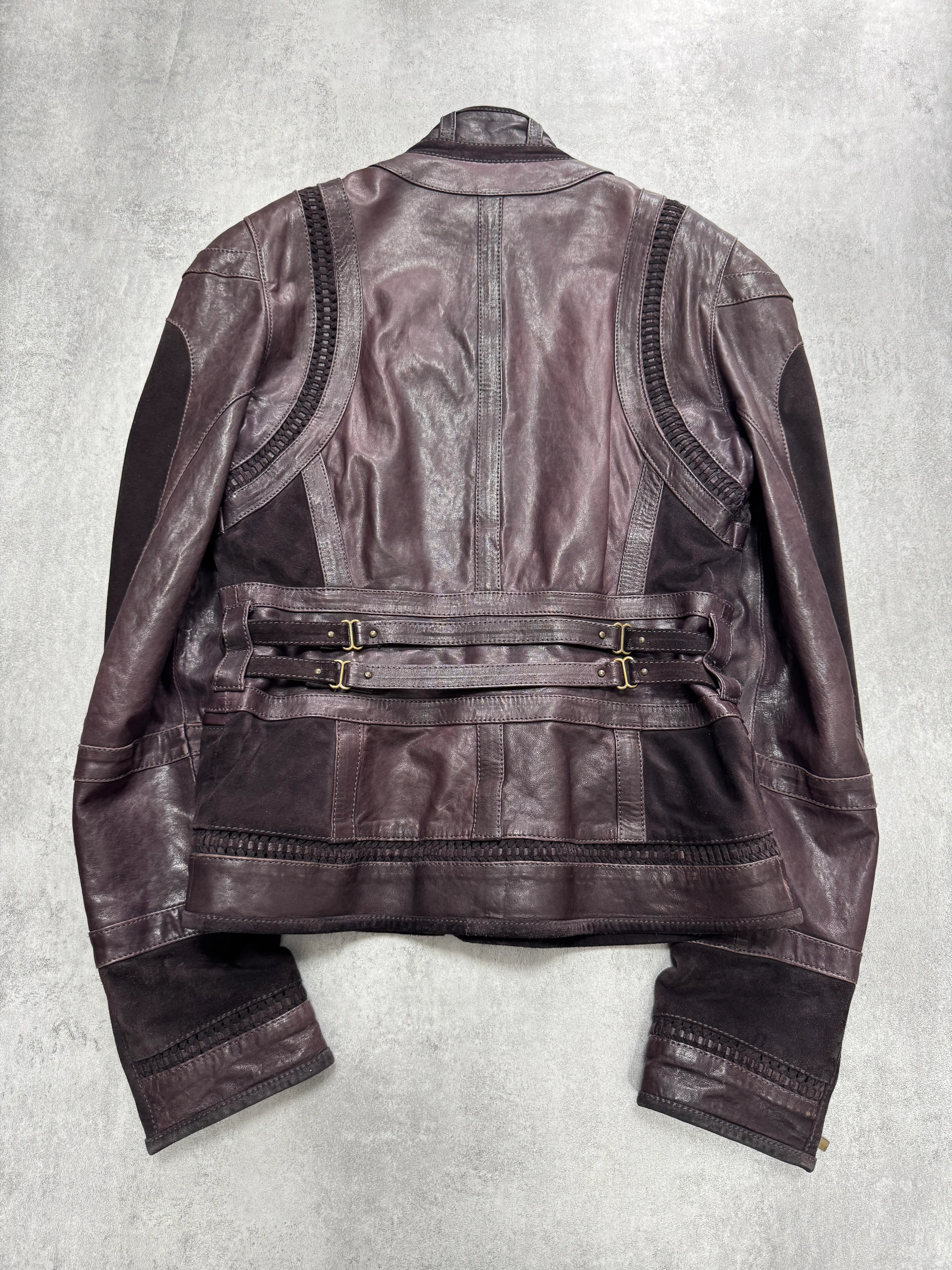 AW2008 AW2008 Cavalli Soldier Purple Metallic Leather Hybride Jacket - Image 3