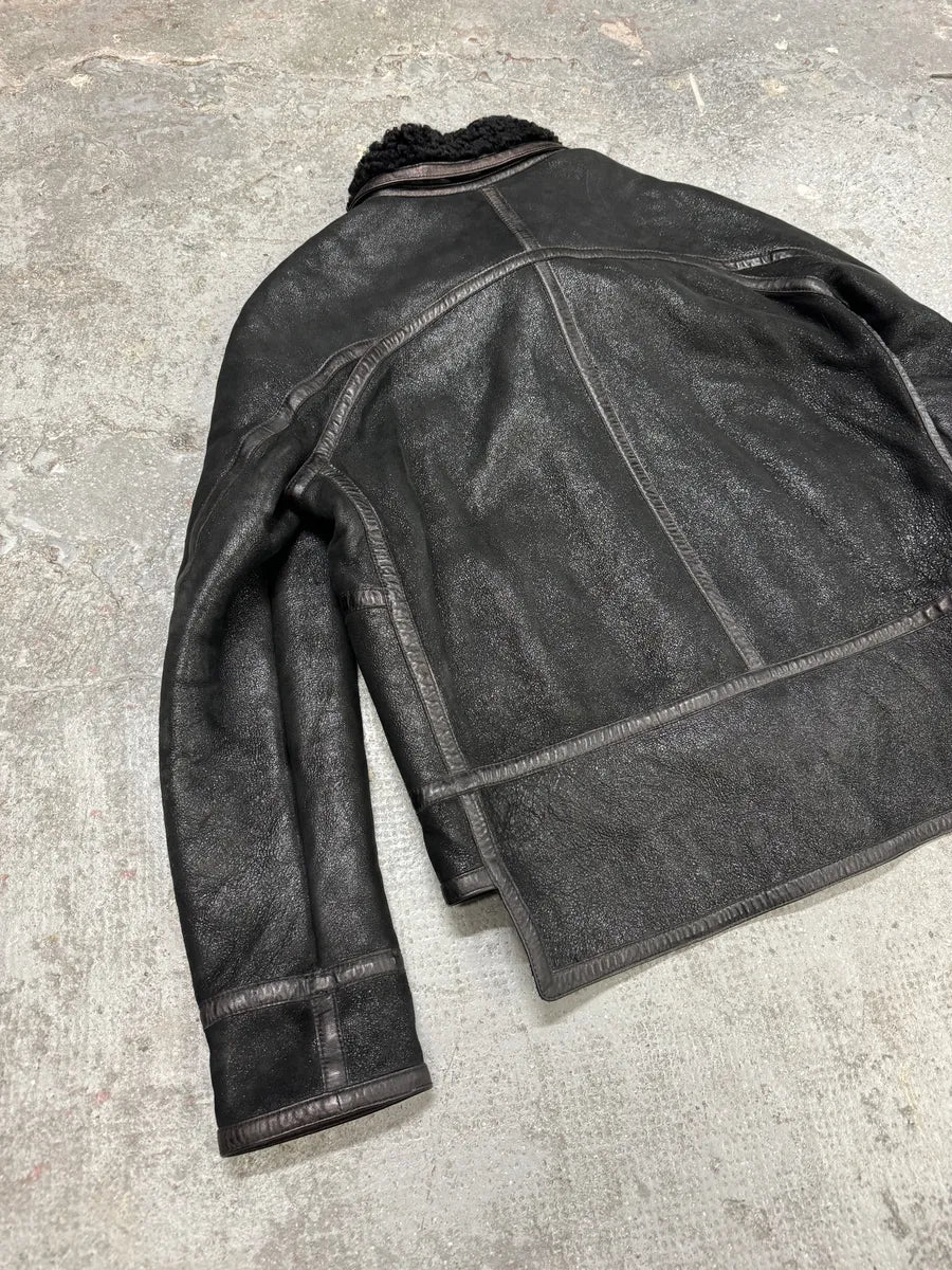 AW2008 Balenciaga Lambskin Black Asymmetrical Shearling Leather Jacket - Image 5