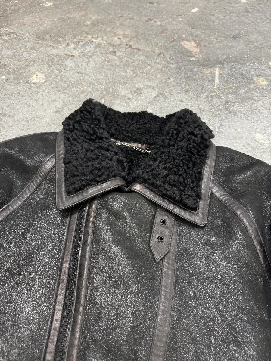 AW2008 Balenciaga Lambskin Black Asymmetrical Shearling Leather Jacket - Image 8