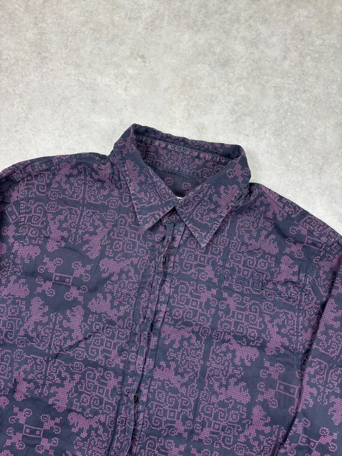 AW2008 Bikkembergs Black Purple Geometric Patterned Shirt - Image 4