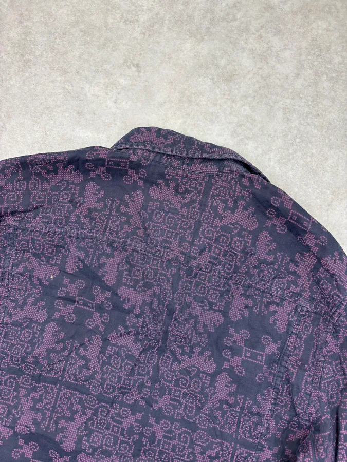 AW2008 Bikkembergs Black Purple Geometric Patterned Shirt - Image 6