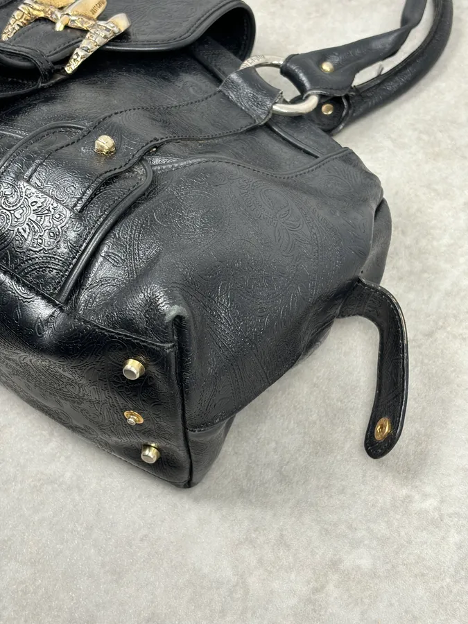 AW2008 Cavalli Black Leather Winged Claw Lock Shoulder Bag - Image 11
