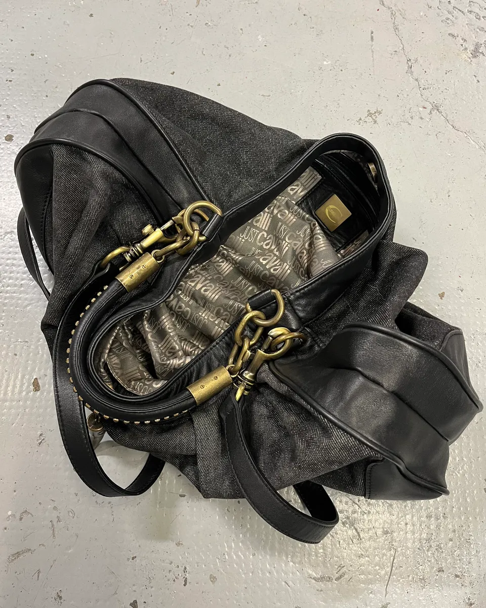 AW2008 Cavalli Grey Denim and Black Leather Handle Bag - Image 12
