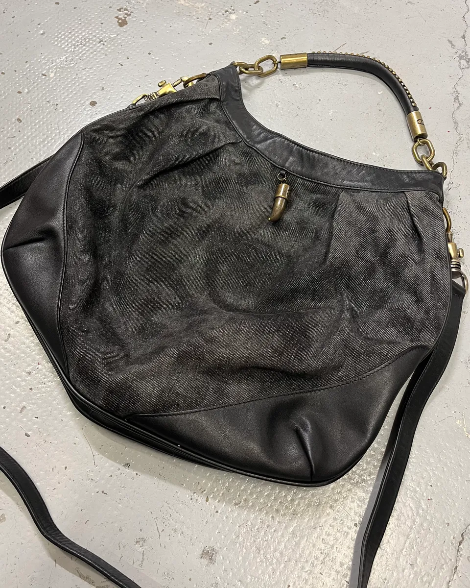 AW2008 Cavalli Grey Denim and Black Leather Handle Bag - Image 4