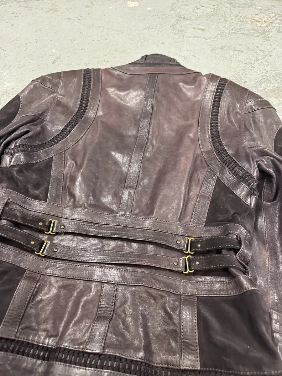 AW2008 Cavalli Soldier Purple Metallic Leather Hybride Jacket - Image 5