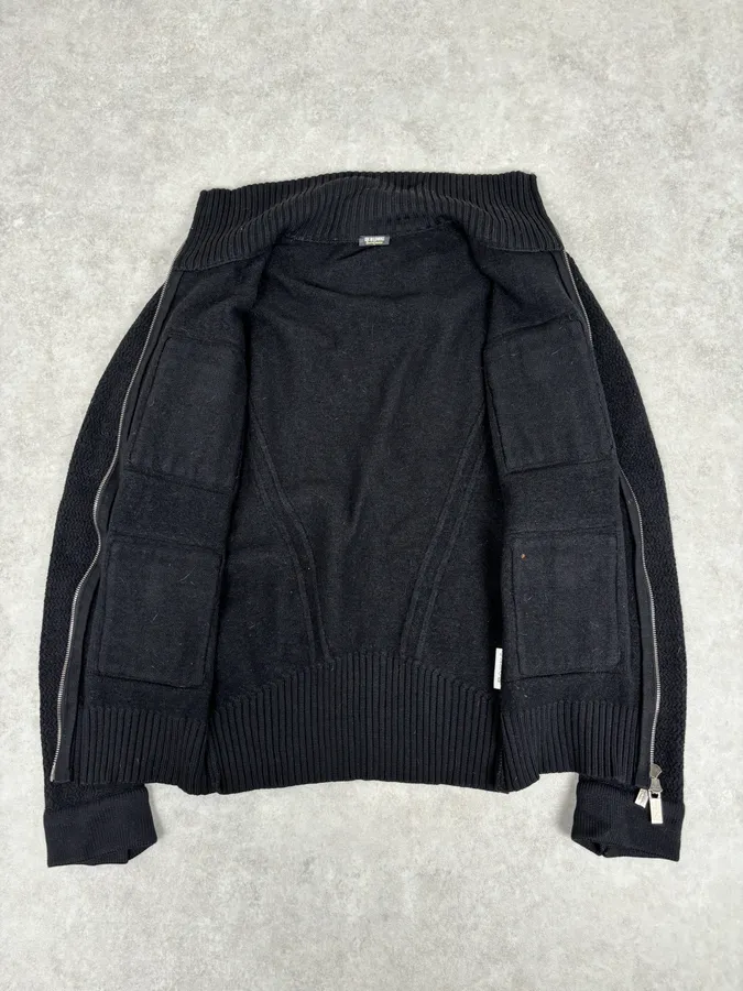 AW2008 Dirk Bikkembergs Black Hybrid Wool & Leather Minimalist Zip-up Sweater - Image 7