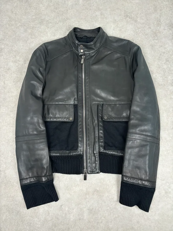 AW2008 Dirk Bikkembergs Black Leather Contrast Block Jacket