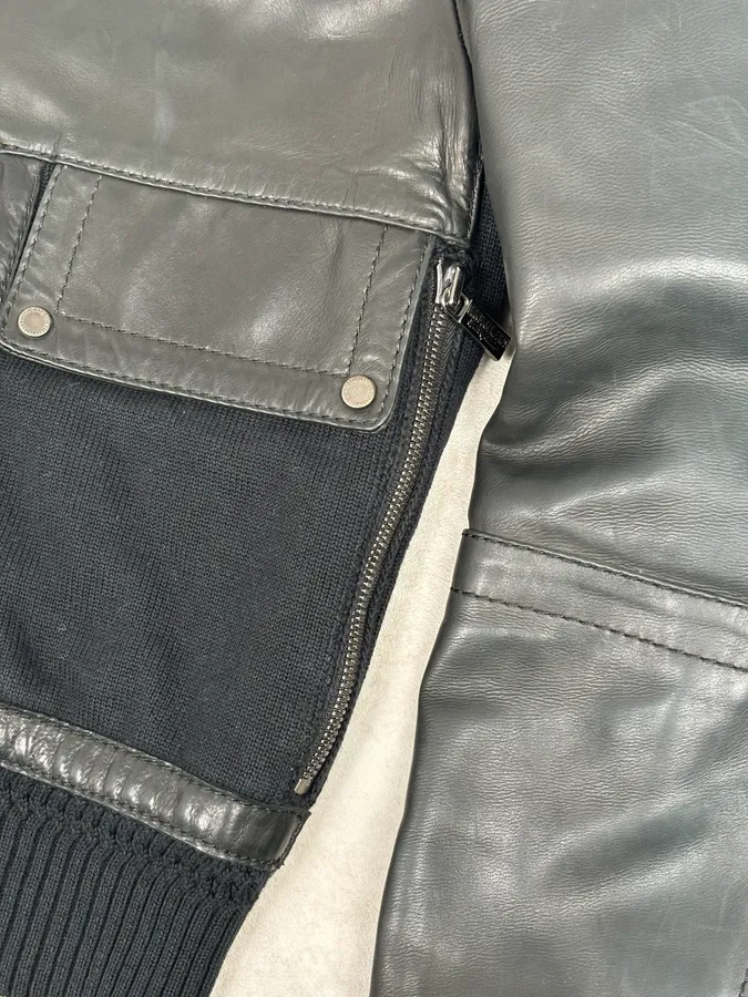 AW2008 Dirk Bikkembergs Black Leather Contrast Block Jacket - Image 9