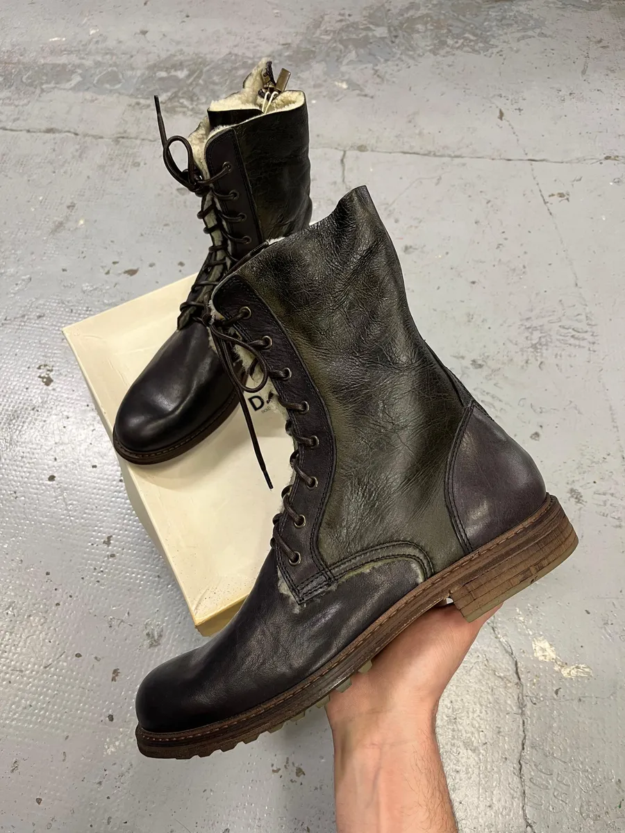AW2008 Dolce & Gabbana Black Shearling Leather Combat Boots