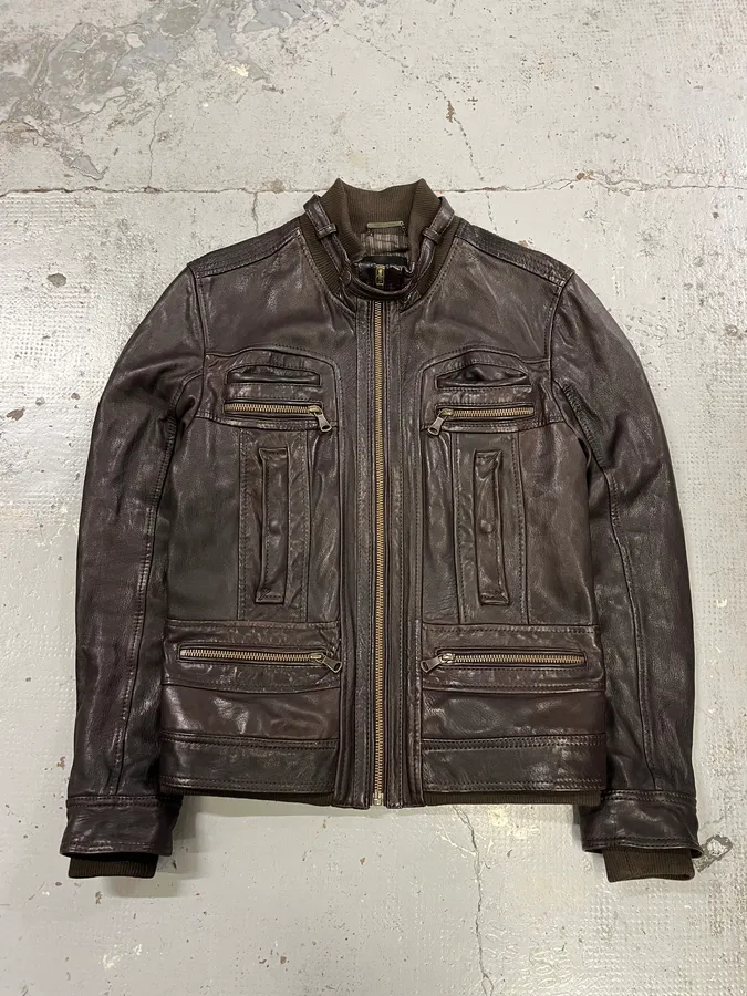 AW2008 Dolce & Gabbana Brown Leather Biker Jacket