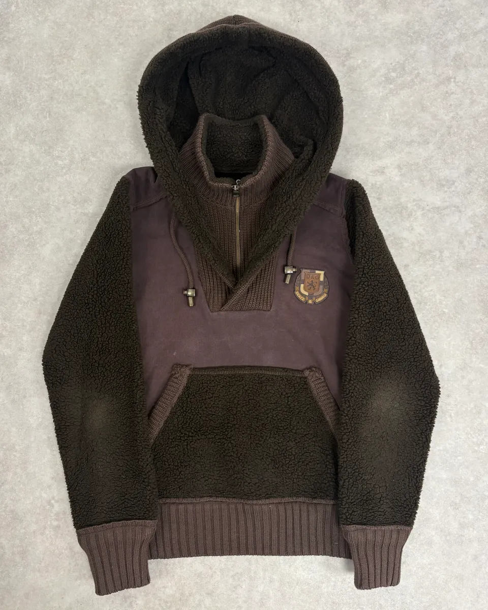 AW2008 Dolce & Gabbana Brown Wool Sherpa Lined Hoodie