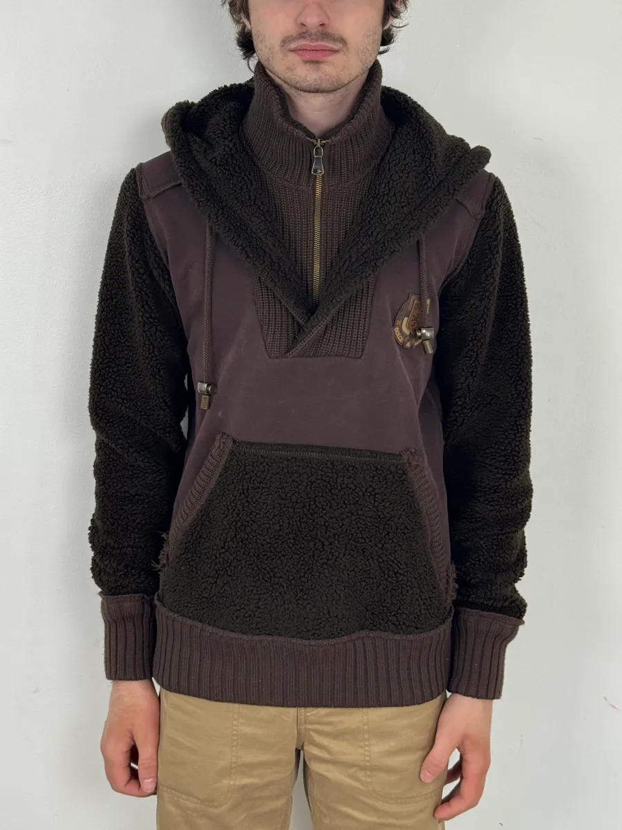 AW2008 Dolce & Gabbana Brown Wool Sherpa Lined Hoodie - Image 2