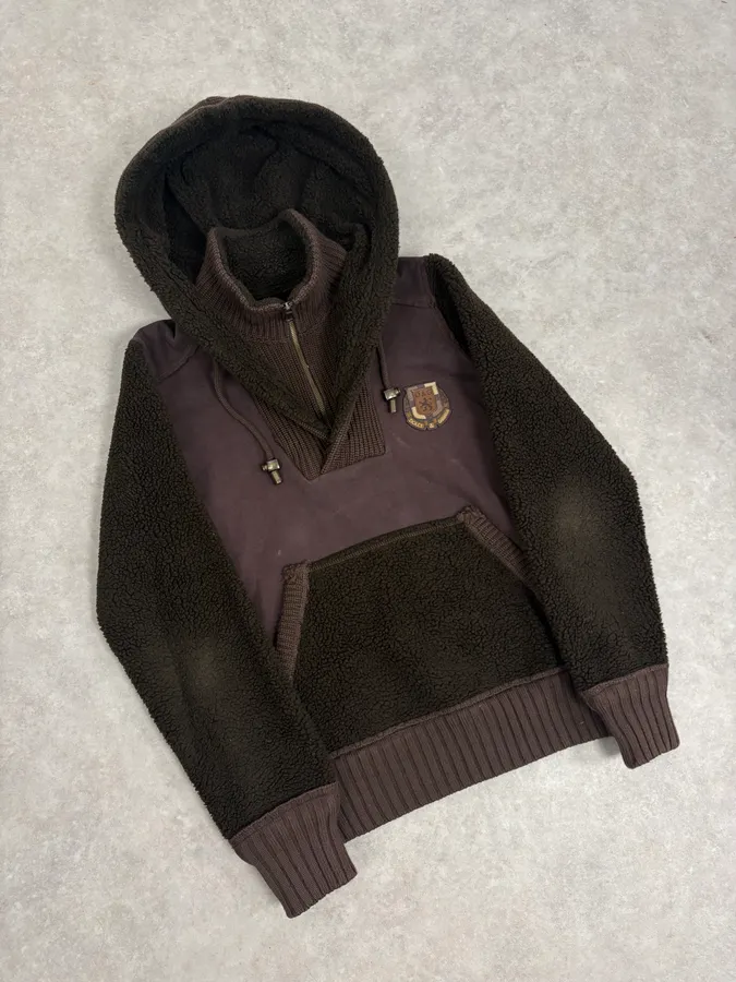 AW2008 Dolce & Gabbana Brown Wool Sherpa Lined Hoodie - Image 4