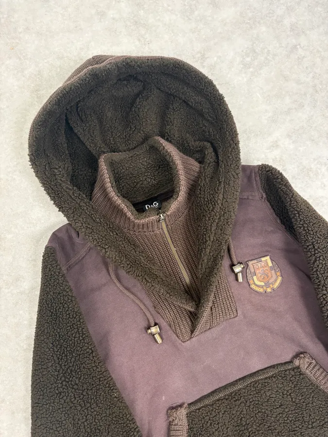AW2008 Dolce & Gabbana Brown Wool Sherpa Lined Hoodie - Image 5