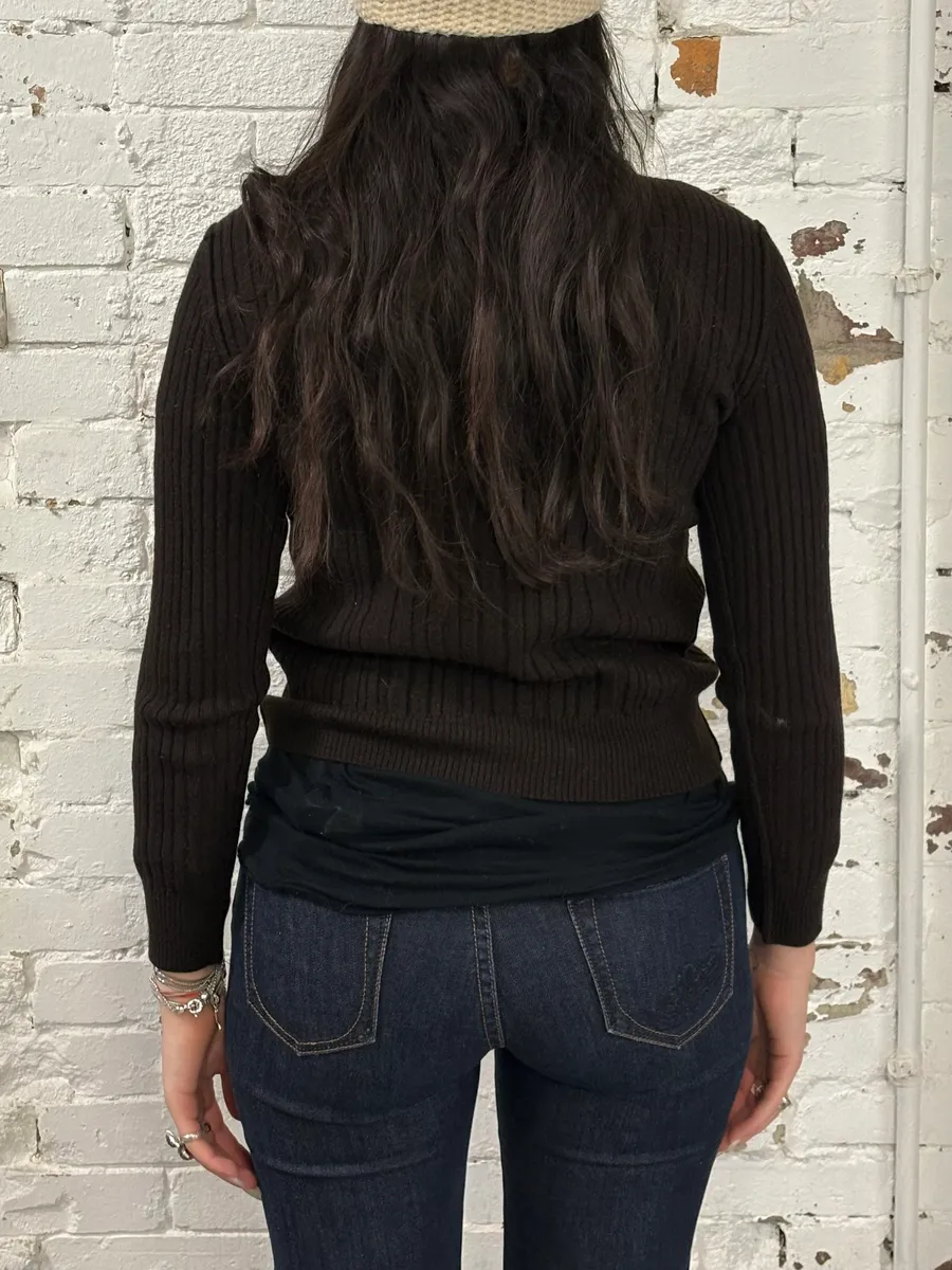 AW2008 Dolce & Gabbana Buttoned Brown Wool Sweater - Image 2