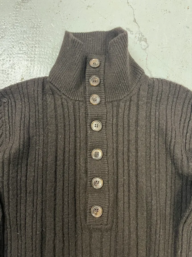 AW2008 Dolce & Gabbana Buttoned Brown Wool Sweater - Image 4
