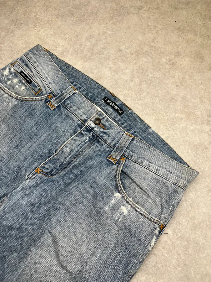 AW2008 Dolce & Gabbana Contrast Back Pocket Light Blue Denim Jeans - Image 7