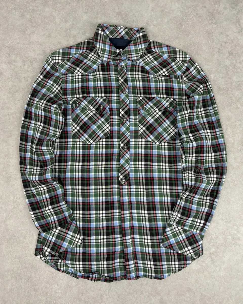 AW2008 Dolce & Gabbana Green Tartan Checkered Western Shirt