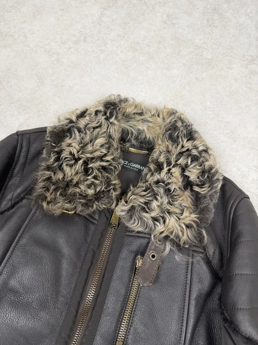 AW2008 Dolce & Gabbana Shearling Leather Brown Jacket - Image 6